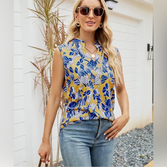 Women's Tank Tops V Neck Blouses Summer Sleeveless Casual Shirt - Picture 3 of 7